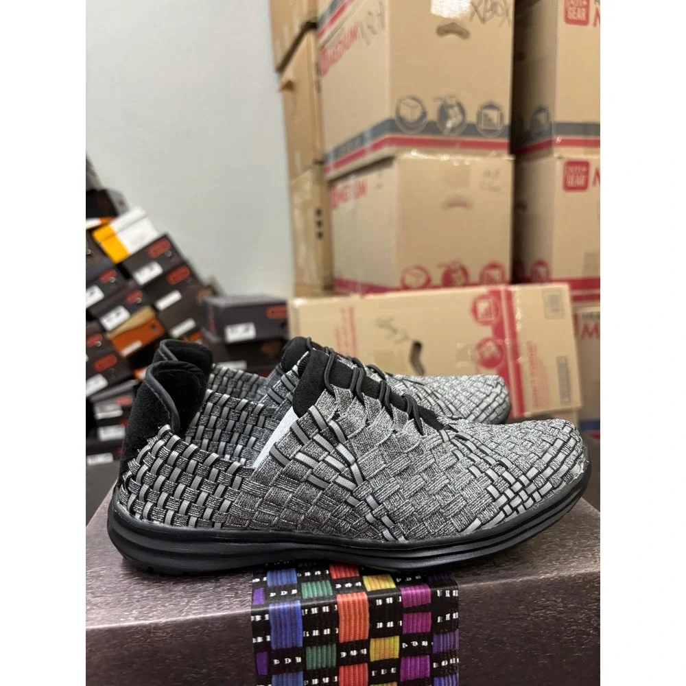 Bernie Mev Victoria Pewter Black Reflective Woven Sneakers Womens 38 US 7 NEW